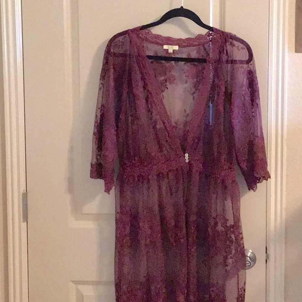 Sheer embroidered lace duster